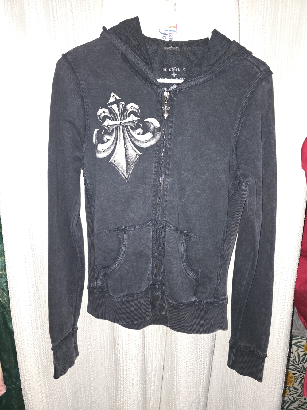 Affliction Black Zip Hoodie with Fleur-de-Lis Chest Graphic
